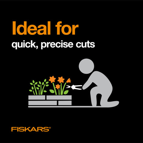 Fiskars micro-tip blades reach tight spots for precise trimming.