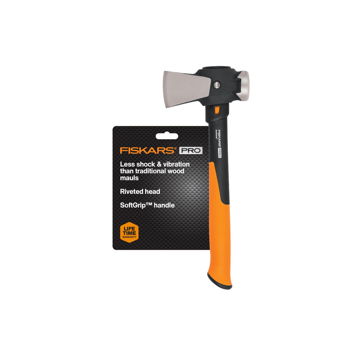 Fiskars Pro IsoCore Maul blade detail for precise kindling and fast wood splitting