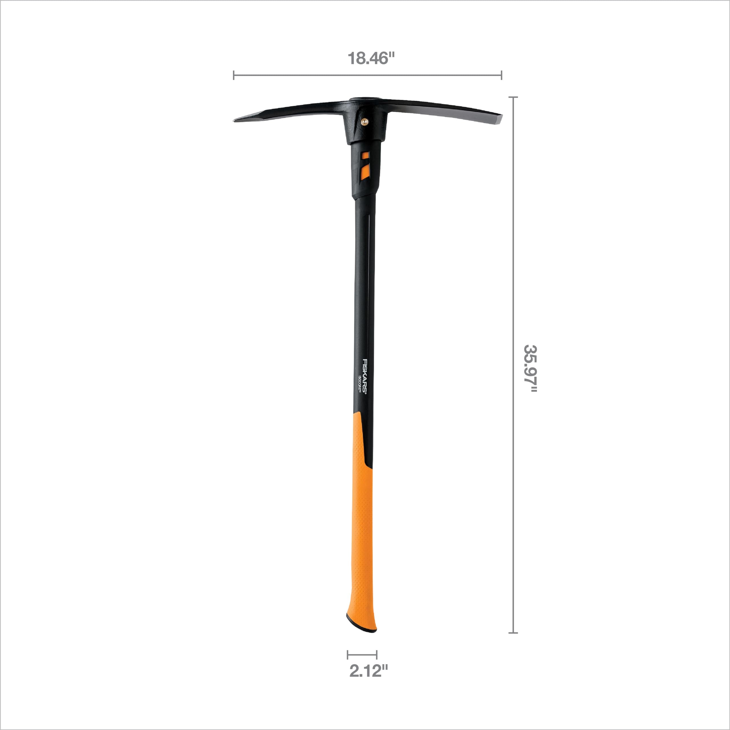 Fiskars Pro IsoCore dual-ended pickaxe and hoe with a hoe head for cultivating