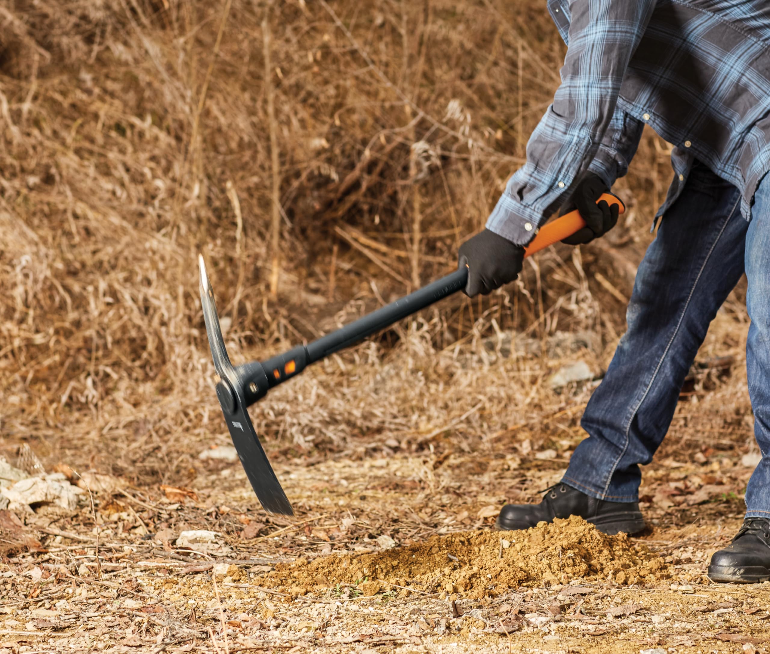 Long handle design improves control during tough yard work
