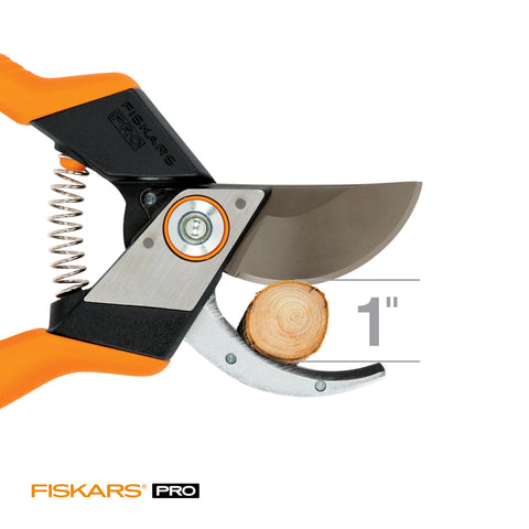 Fiskars Pro Pruner non-stick coating lowers friction for easier pruning.