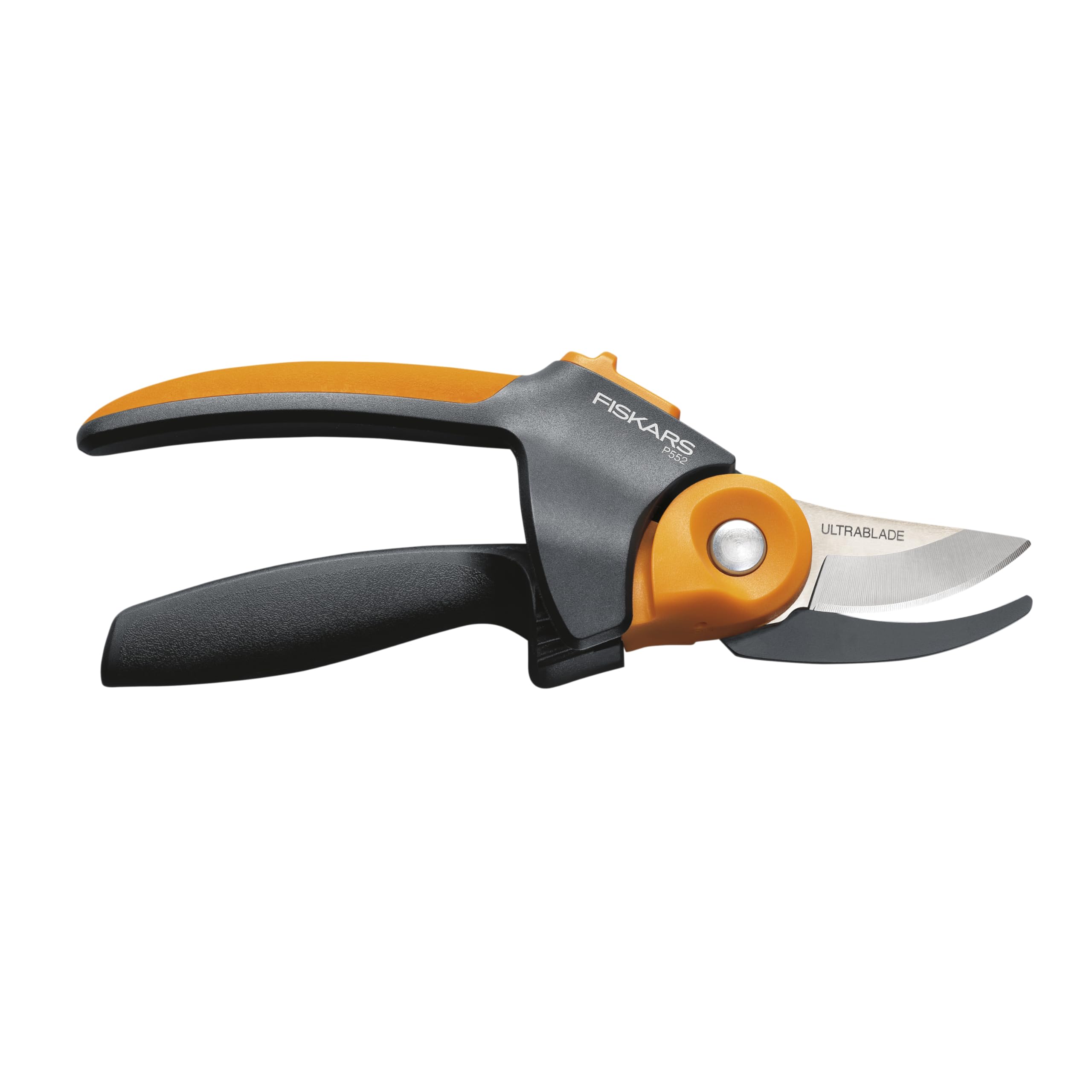 Fiskars PowerGear2 pruning shears with rolling handle for comfortable pruning.