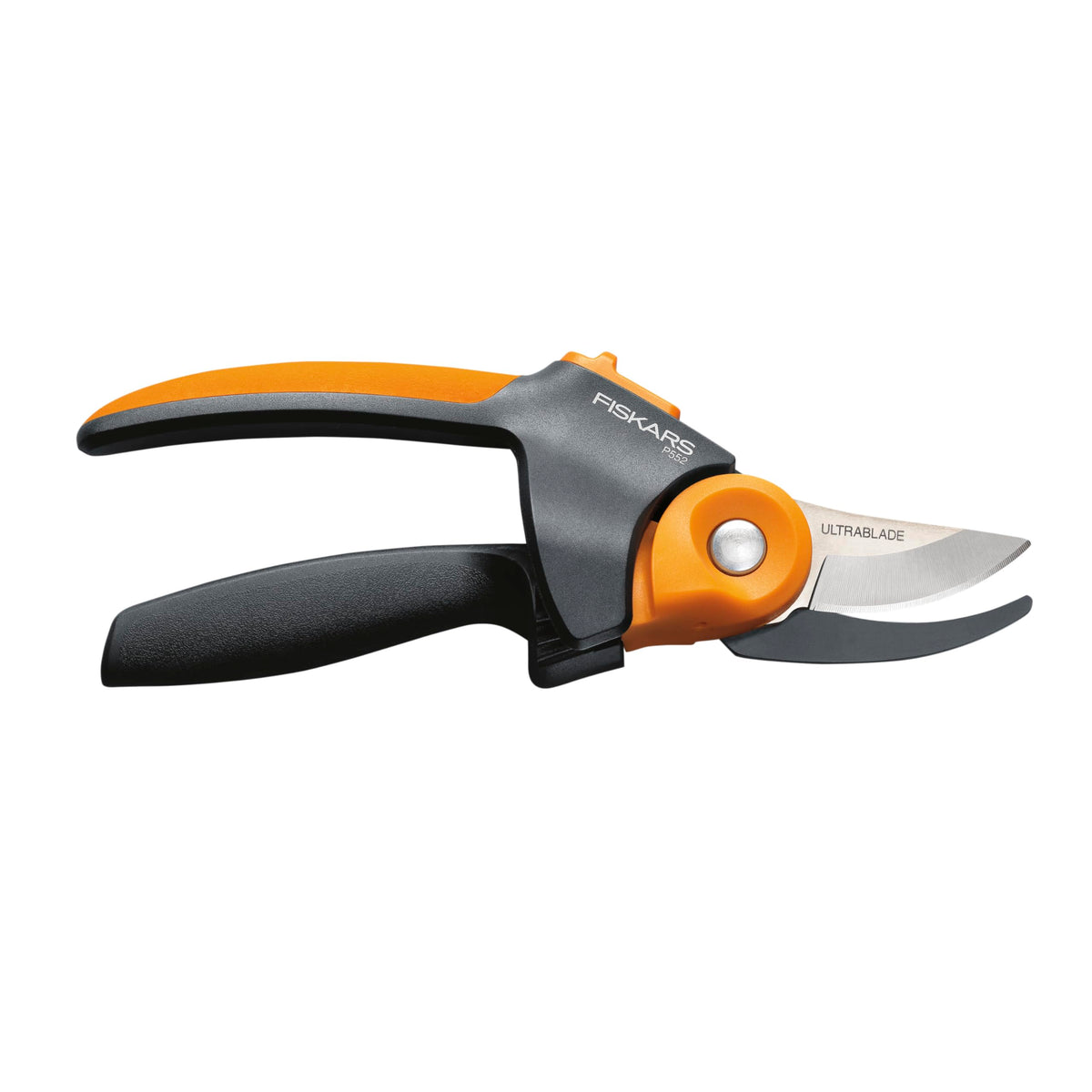 Fiskars PowerGear2 pruning shears with rolling handle for comfortable pruning.
