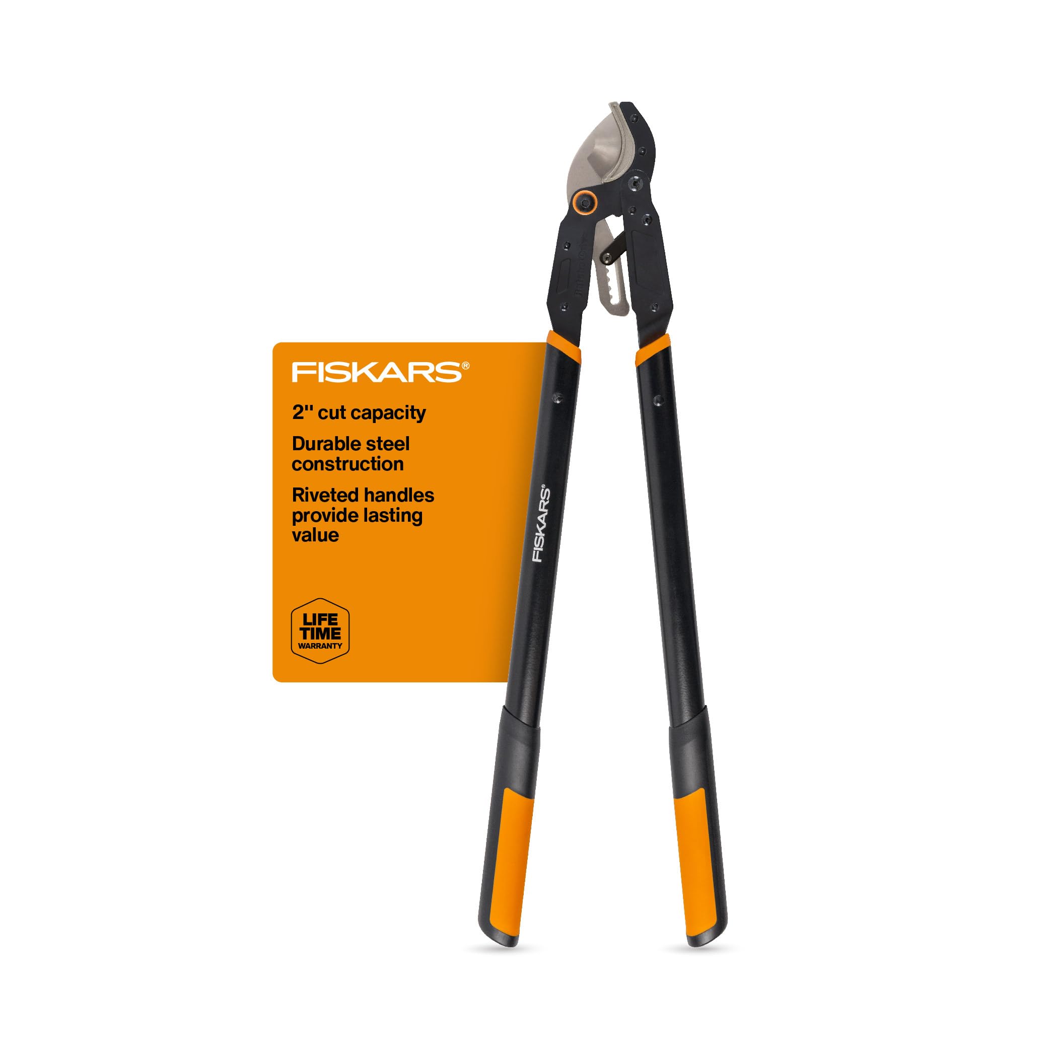 Fiskars Ratchet Drive Anvil Lopper 32-inch powering through thick branches with minimal effort