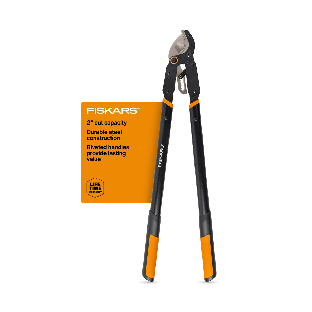 Fiskars Ratchet Drive Anvil Lopper 32-inch powering through thick branches with minimal effort