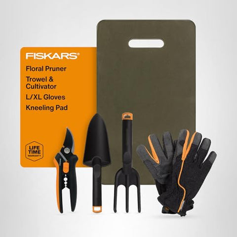 Fiskars rustproof FiberComp tools set for durable garden work.
