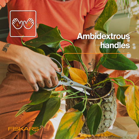 Fiskars Shaper Plant Shears easy-grip ambidextrous handles reduce fatigue during pruning
