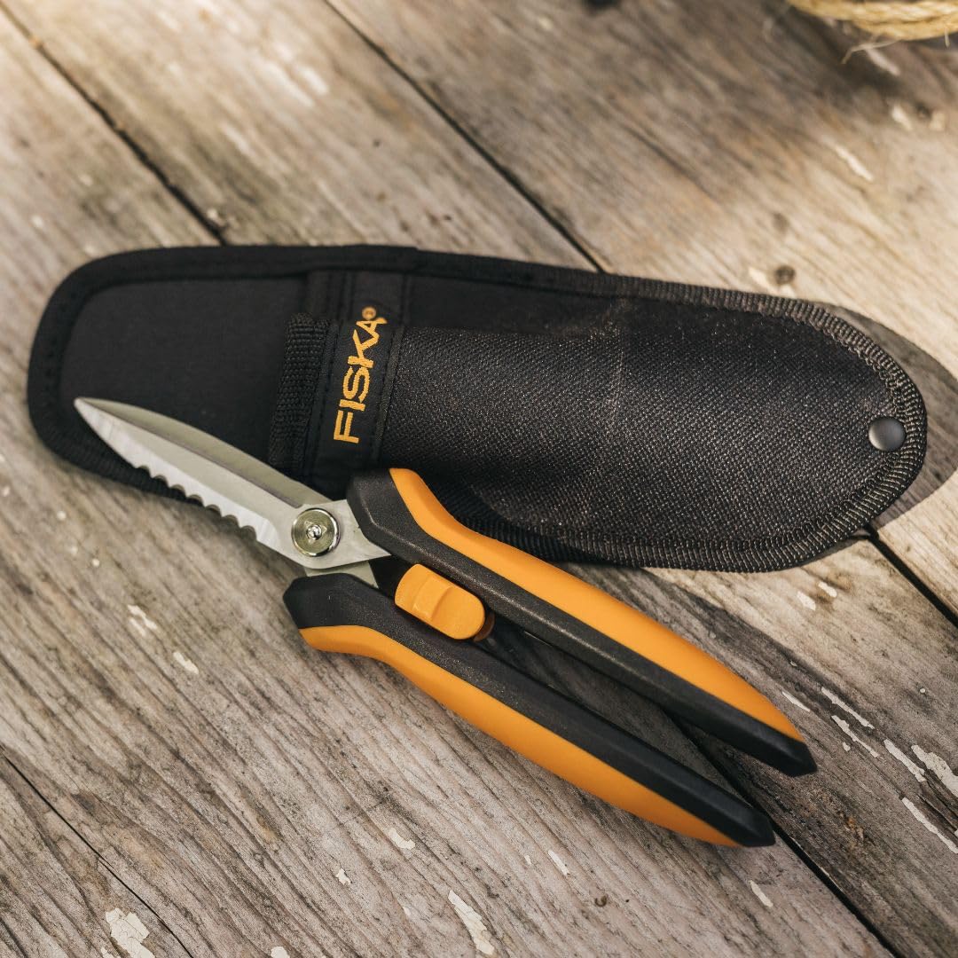 Fiskars softGrip handle close-up for ergonomic pruning control.