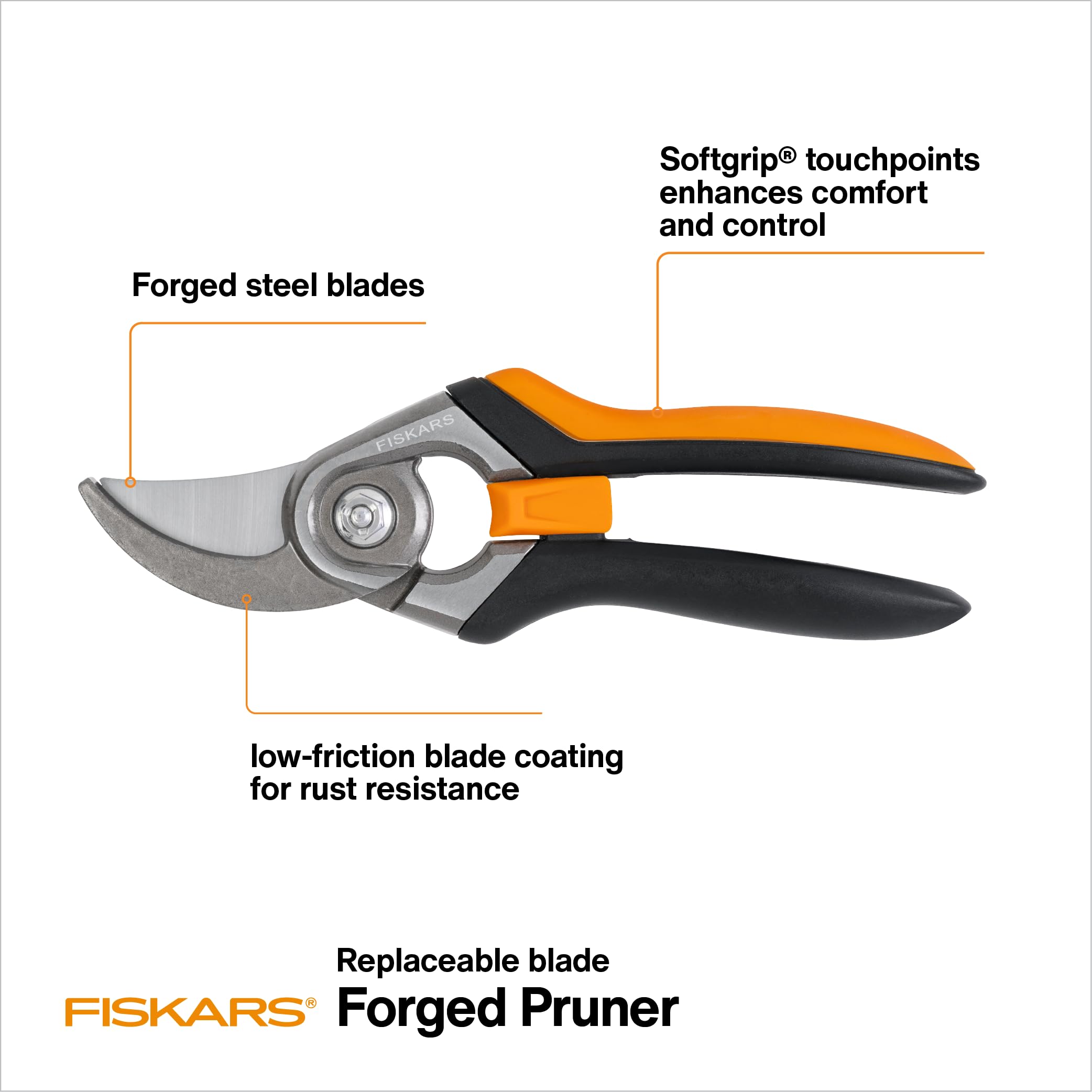 Fiskars softgrip pruning shears offer comfortable control during extended pruning sessions.