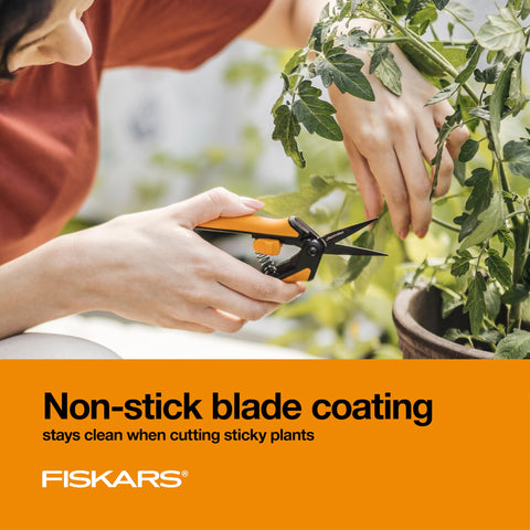 Fiskars softgrip handles offer comfort and control during long pruning sessions.