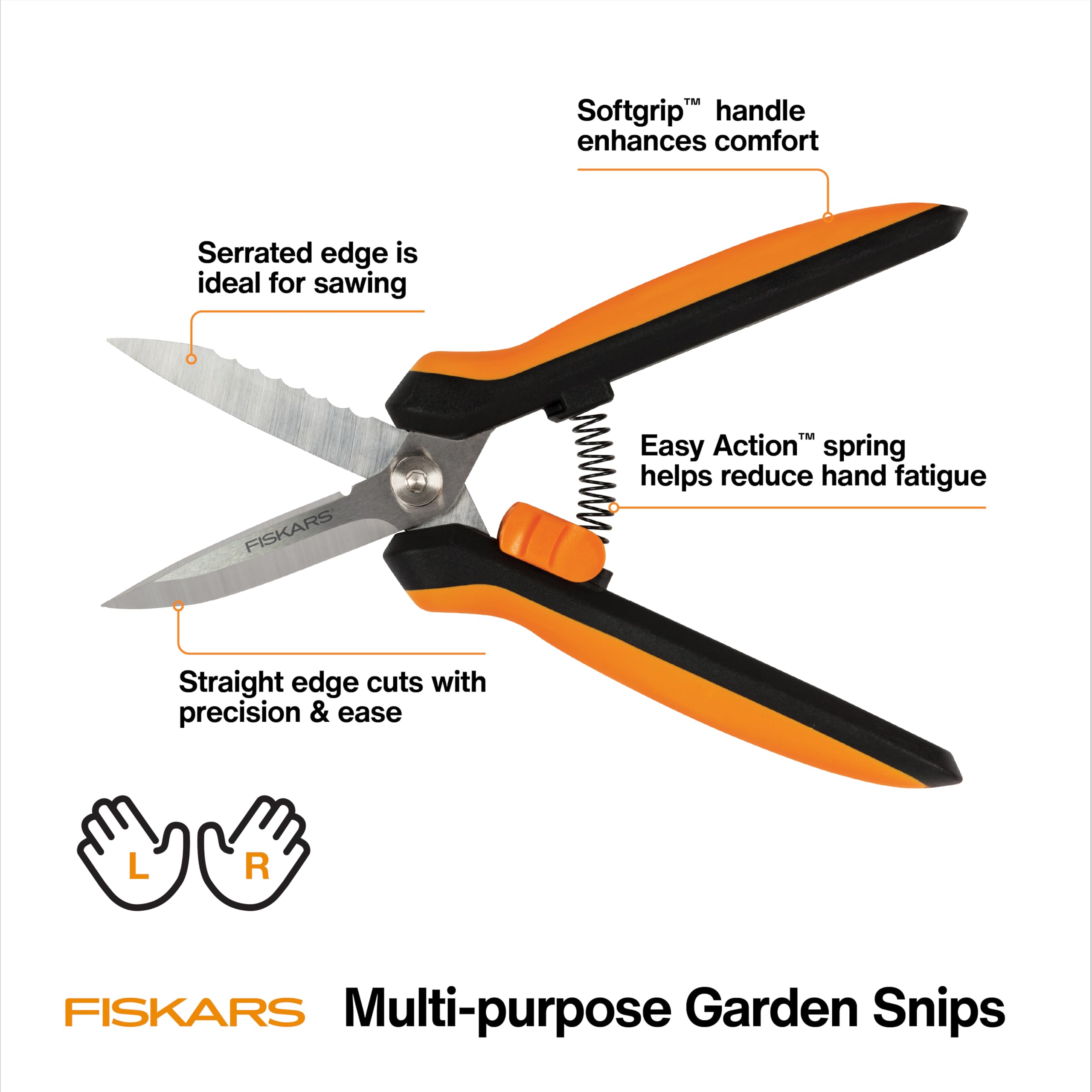Fiskars stainless steel blades close-up showing sharp, durable edge.