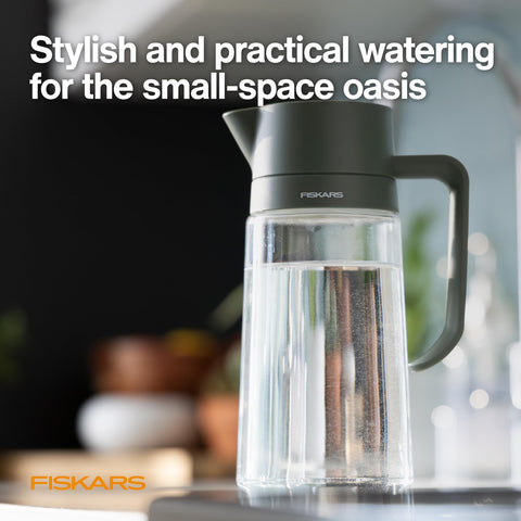 Fiskars stylish clear glass carafe blending with home decor