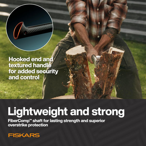Fiskars Ultra Splitting Axe U32 softgrip handle offers secure, comfortable control.