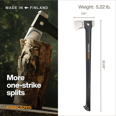 Fiskars Ultra Splitting Axe U32 ToughCoat plating reduces friction and wear.