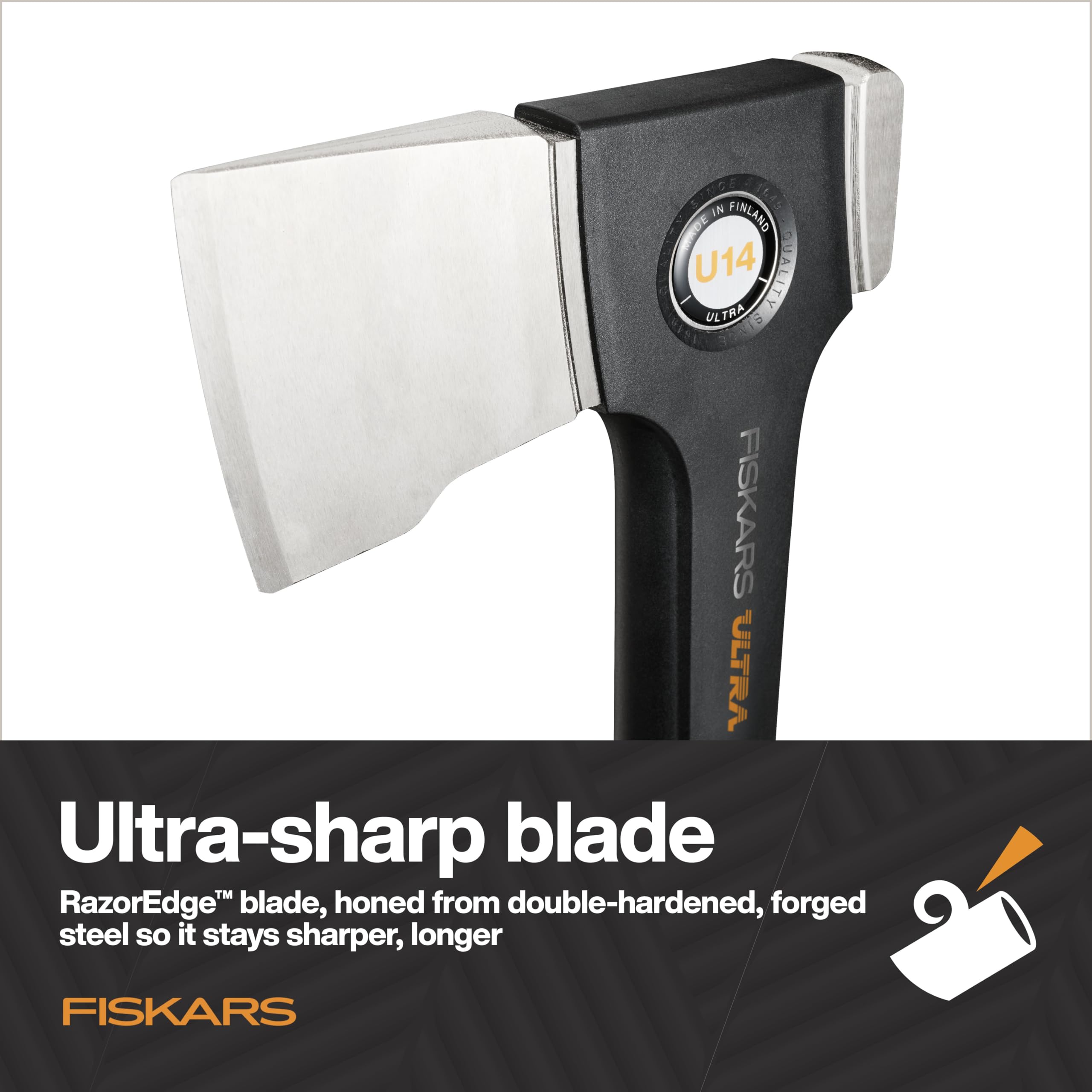 Fiskars Ultra Universal Axe U14 14-inch length delivers balanced power for chopping.