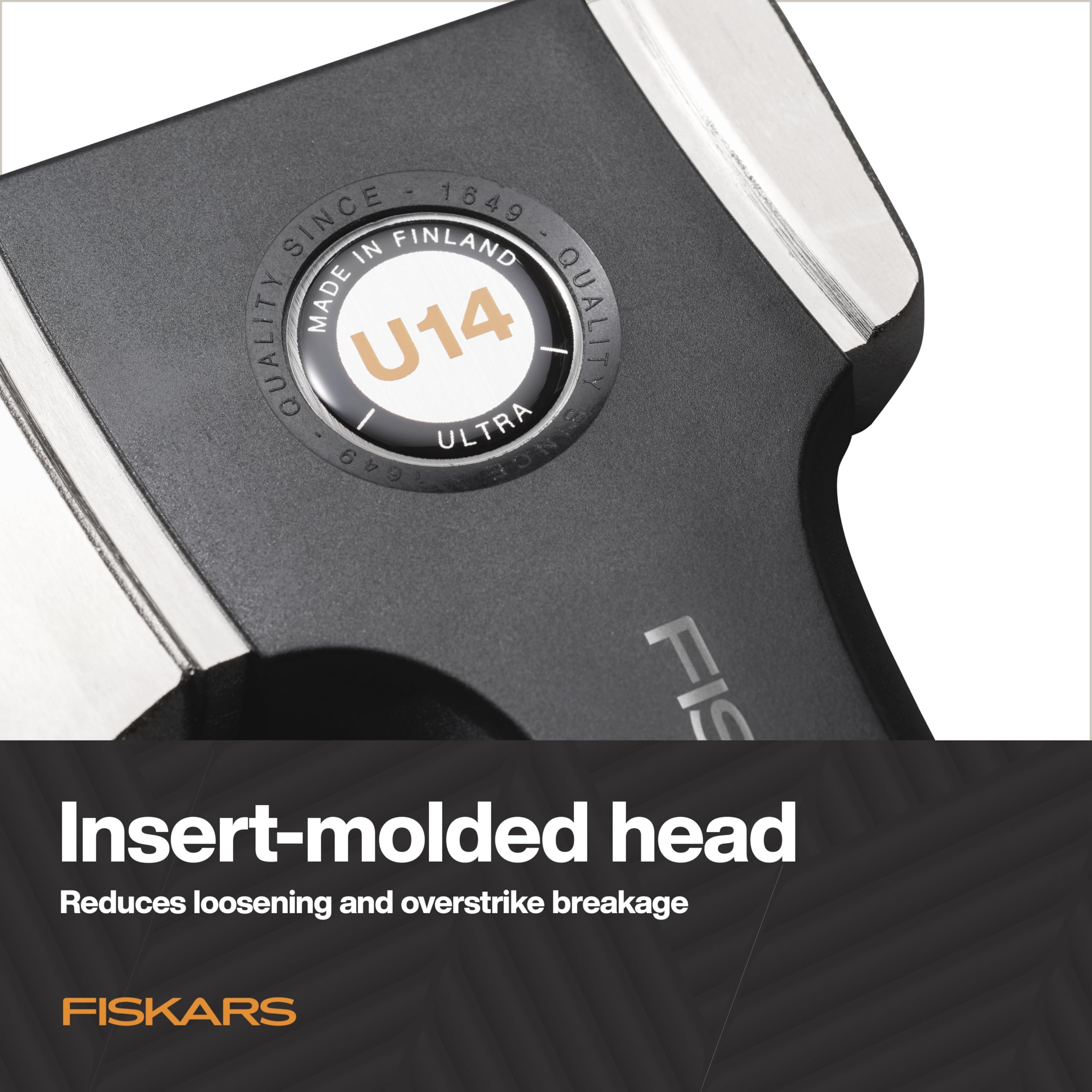 Fiskars Ultra Universal Axe U14 FiberComp shaft keeps strength light on hands.