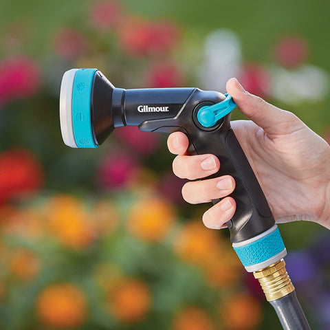 Fiskars swivel-pivot action reduces kink risk while watering containers.