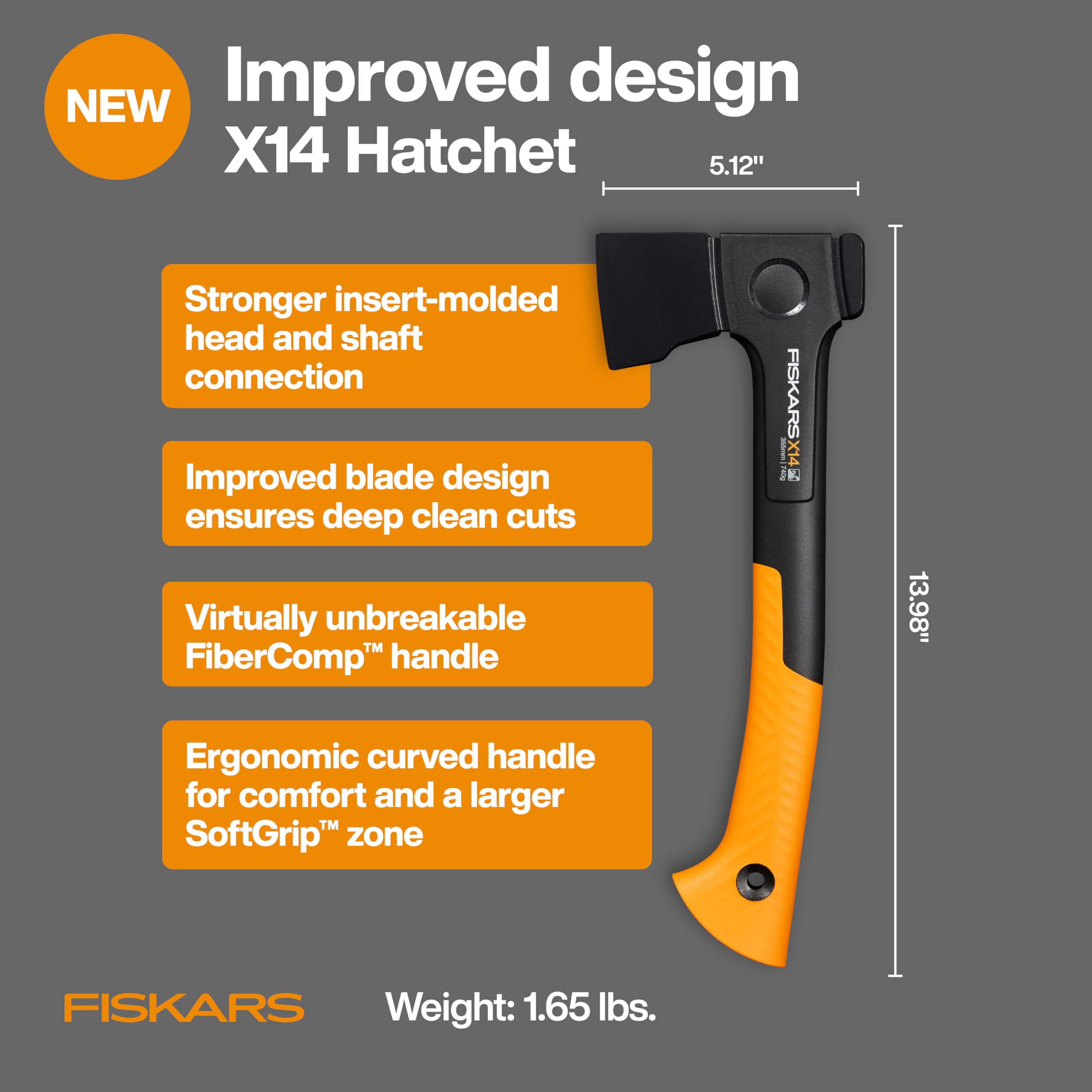Fiskars X14 forged steel blade with sharp edge for resinous wood