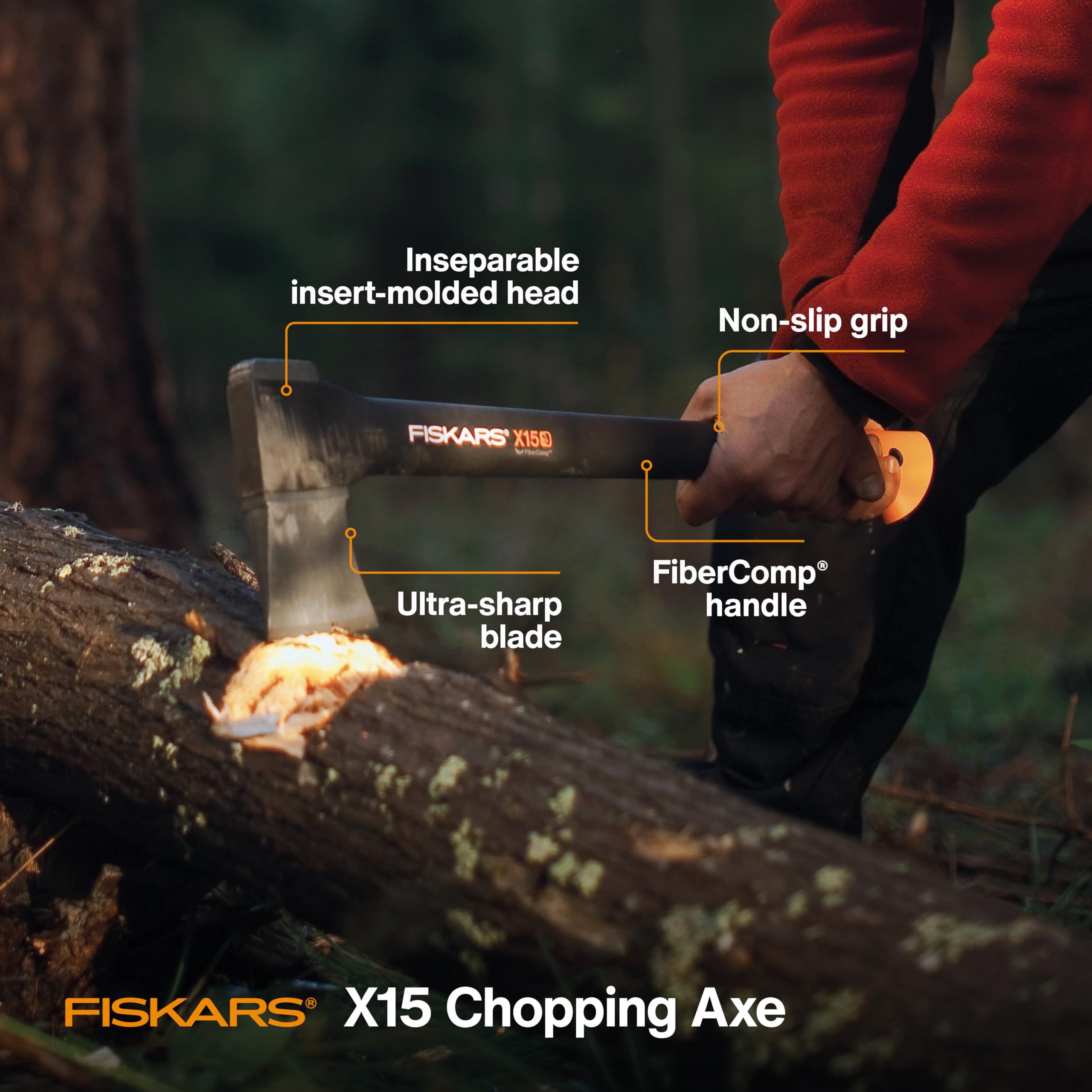 Fiskars X15 handle with PermaHead design securing the blade.