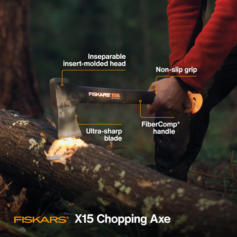 Fiskars X15 handle with PermaHead design securing the blade.