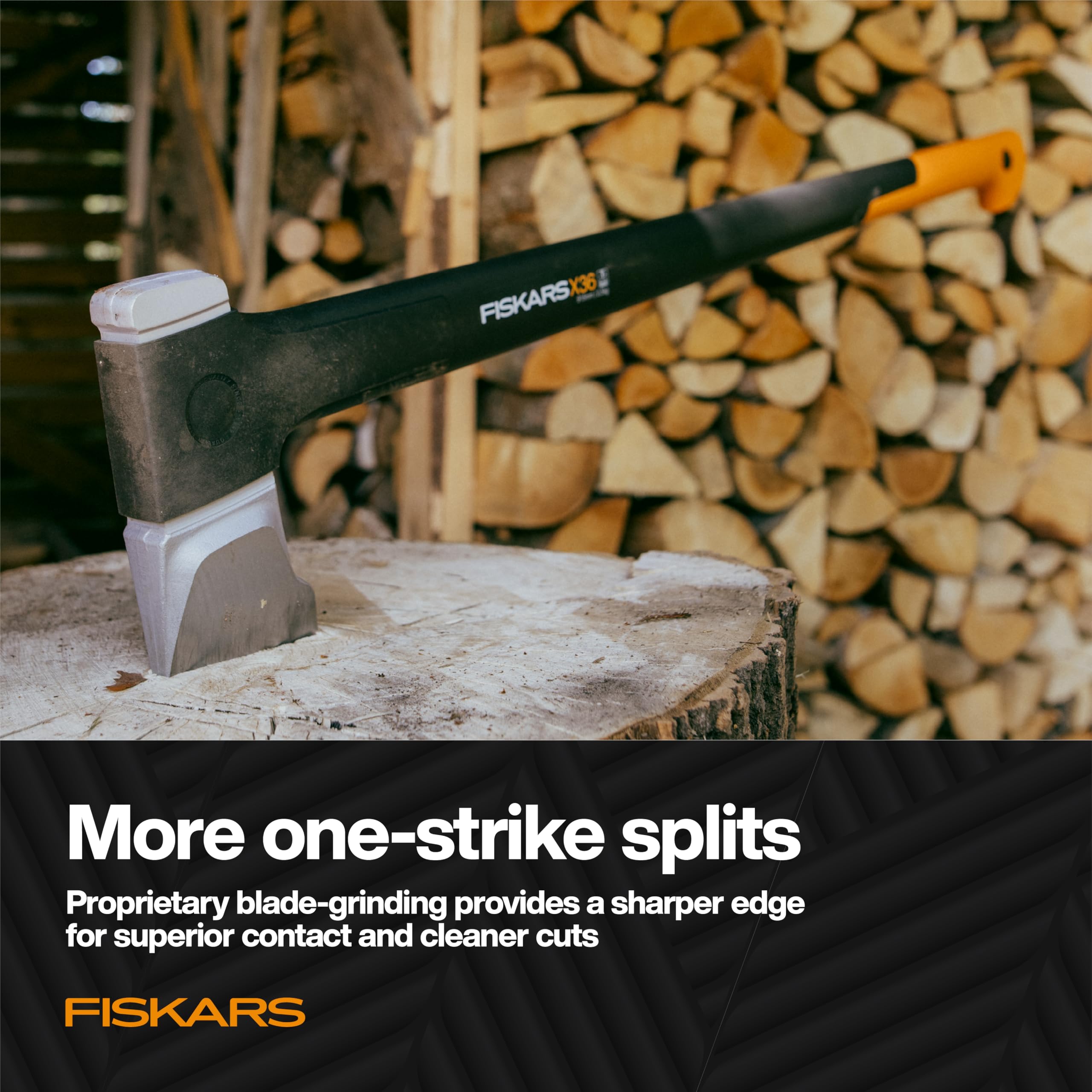 Fiskars X36 Super Splitting Axe included sheath protects blade and user during storage.