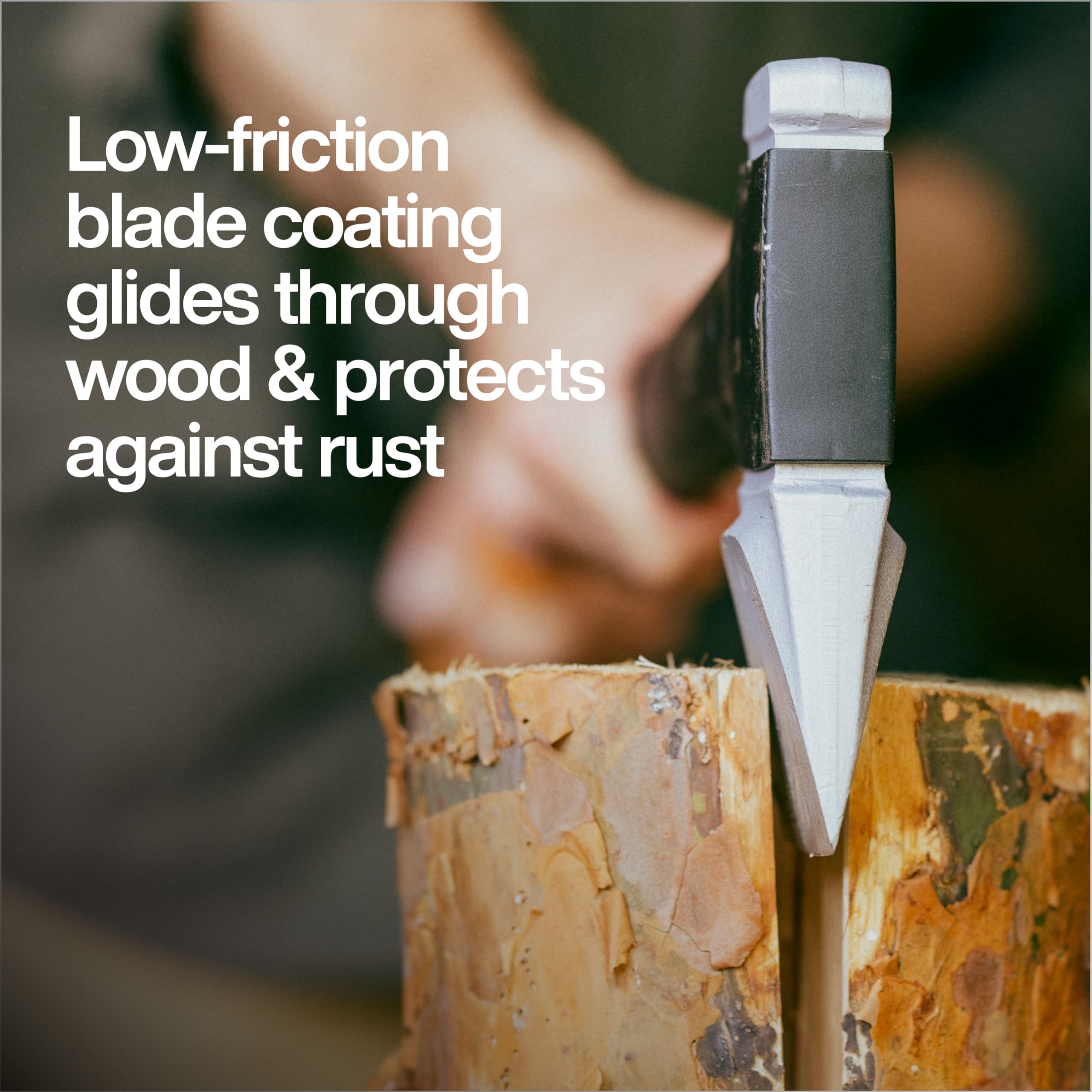 Fiskars X36 Super Splitting Axe insert-molded head prevents loosening for safer use.