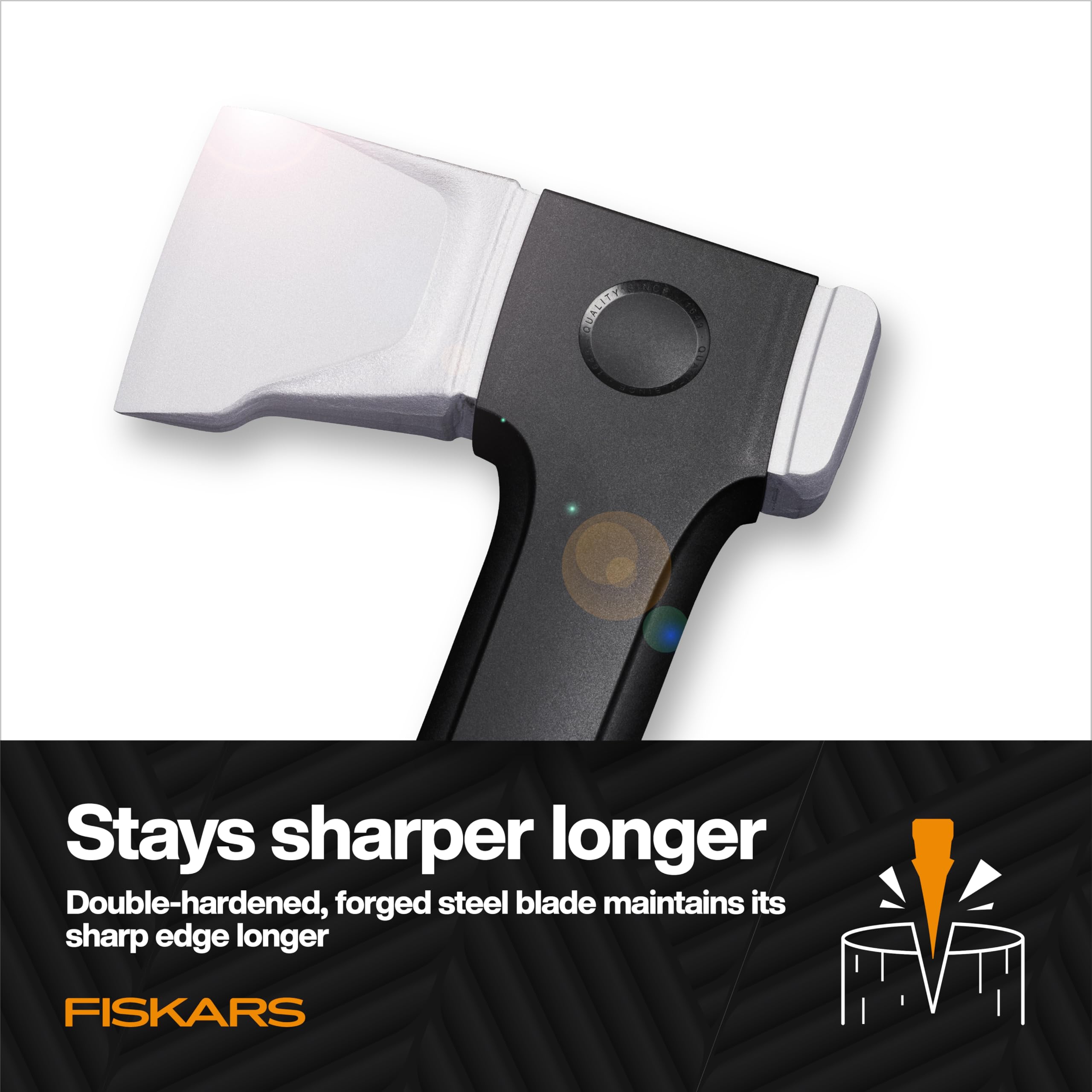 Fiskars X36 Super Splitting Axe rust protection extends tool life against moisture.