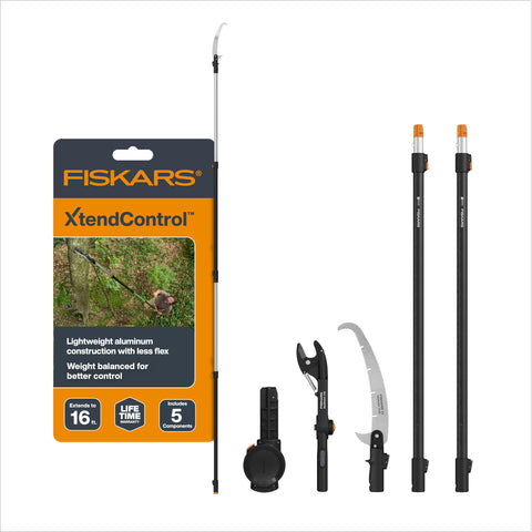 Fiskars XtendControl rotating-head pruner in action for precise overhead cuts