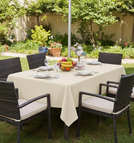 Beige waterproof Fitable tablecloth resists wrinkles and spills