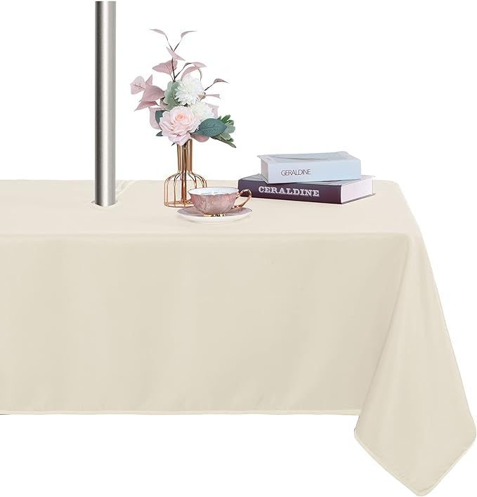 Fitable table cover with umbrella hole and zipper for easy outdoor use