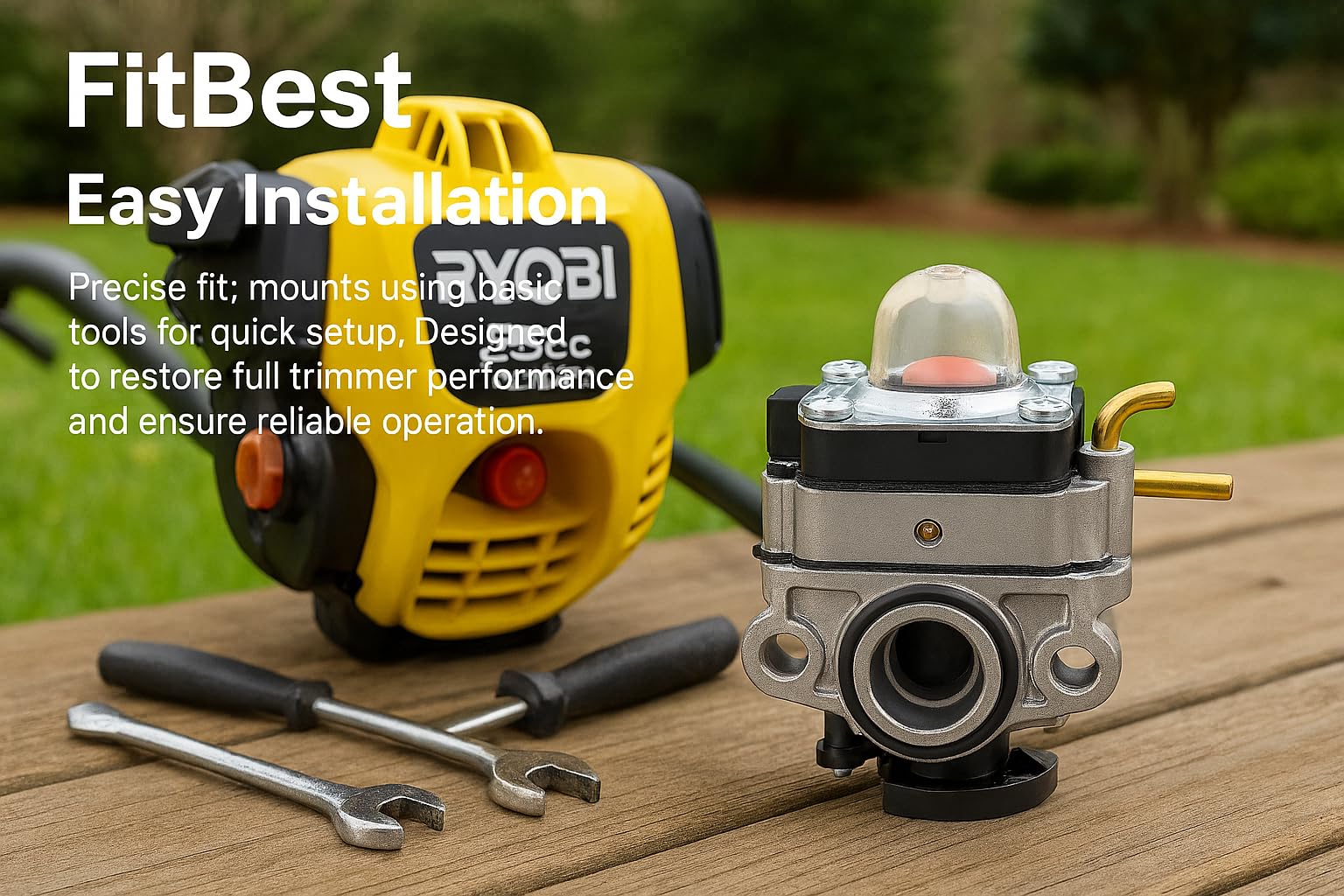 FitBest Carburetor Kit for Ryobi RY252CS includes fuel line to improve fuel flow.