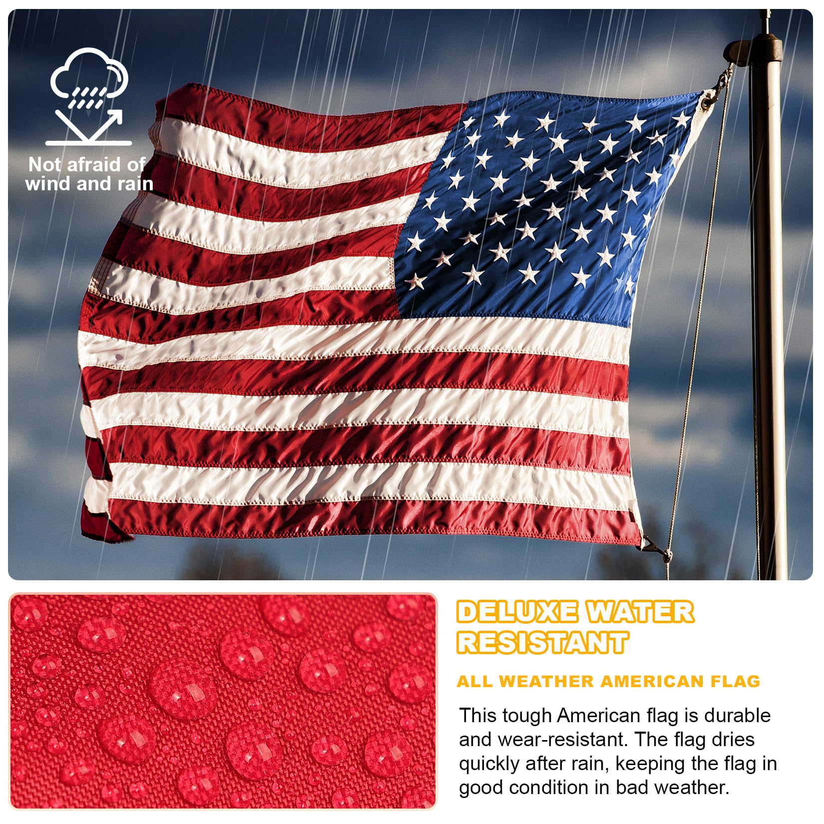 FITEAN waterproof and UV protected flag preserves color in sun and rain