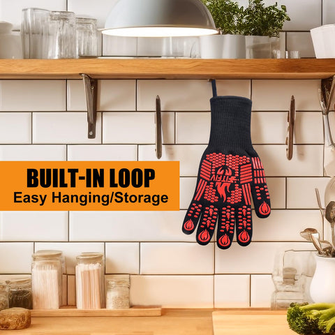 FITFIV BBQ Gloves cautionary reminder to avoid direct flames for maximum safety
