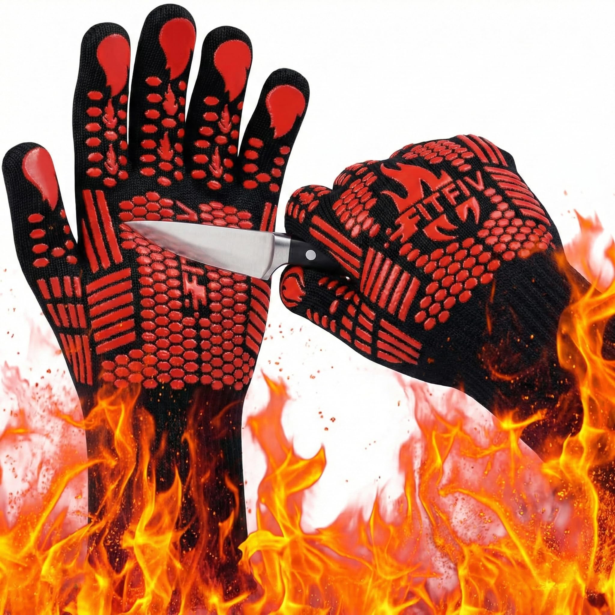 FITFIV BBQ Gloves demonstrate extreme heat resistance for high-heat grilling