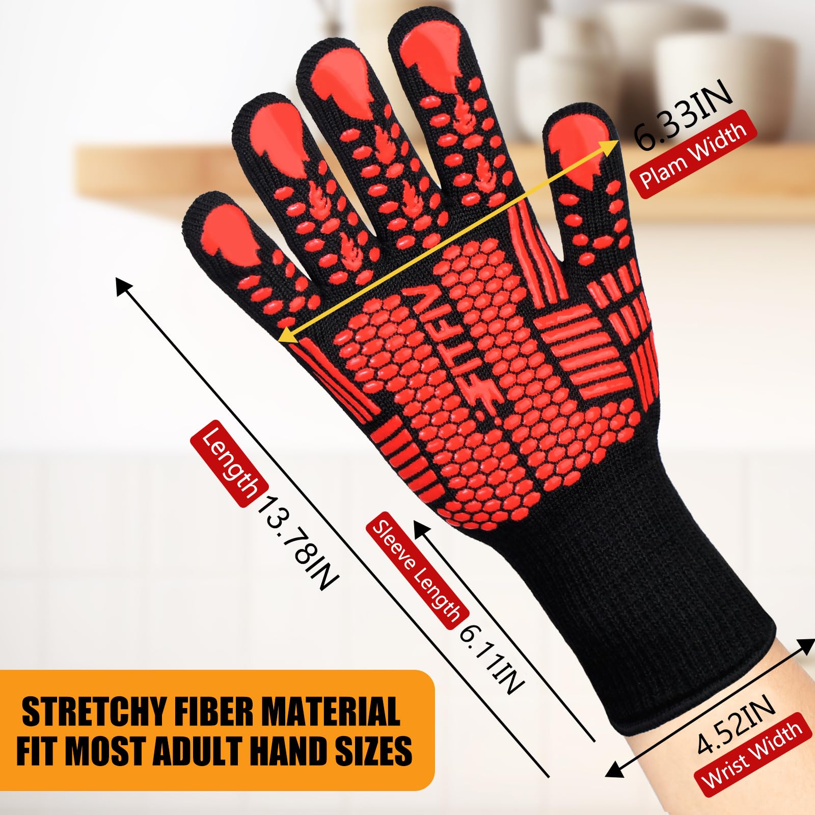 FITFIV BBQ Gloves with non-slip silicone improve grip on hot cookware