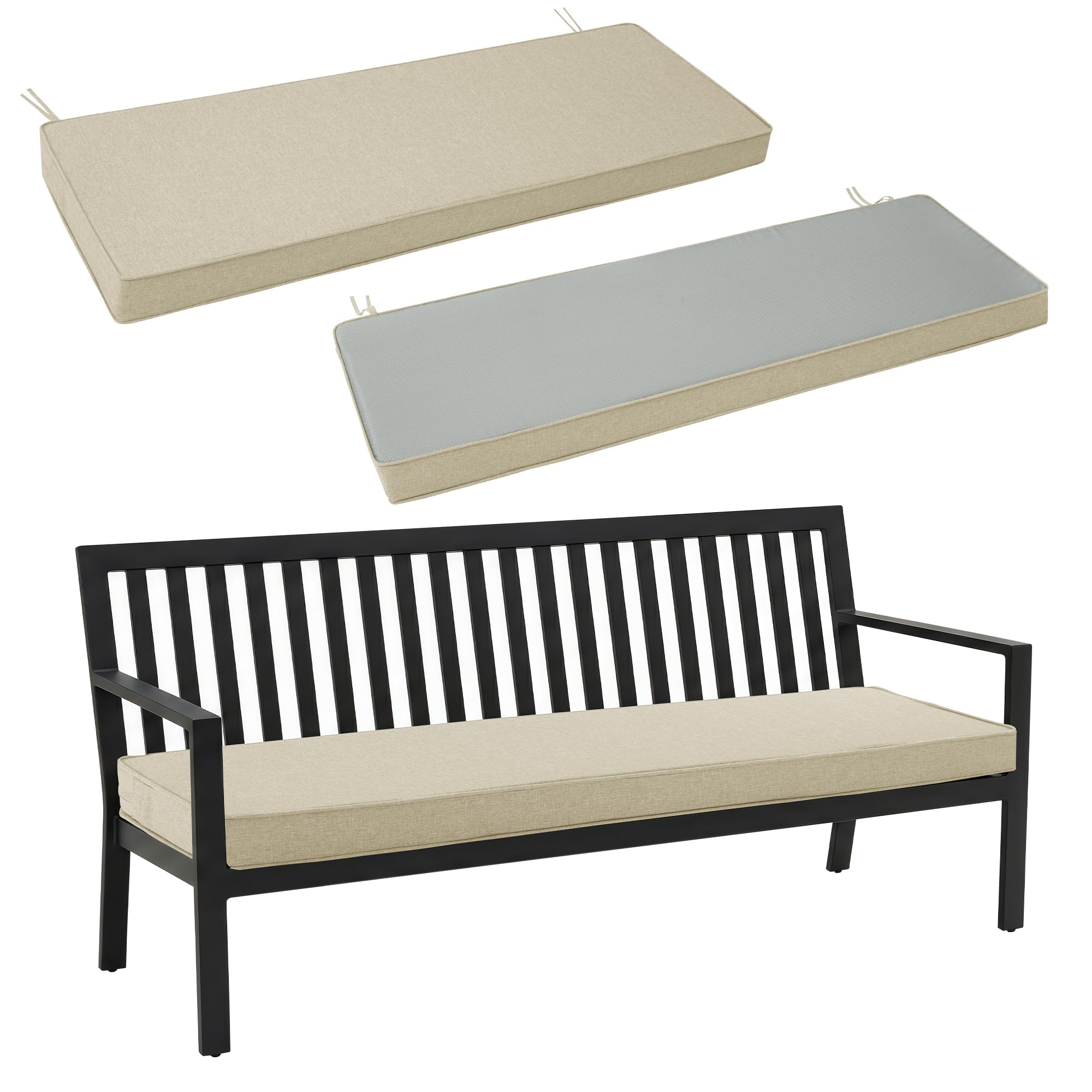 Fitfree outdoor bench cushion in beige fabric with water-resistant material for everyday porch seating.