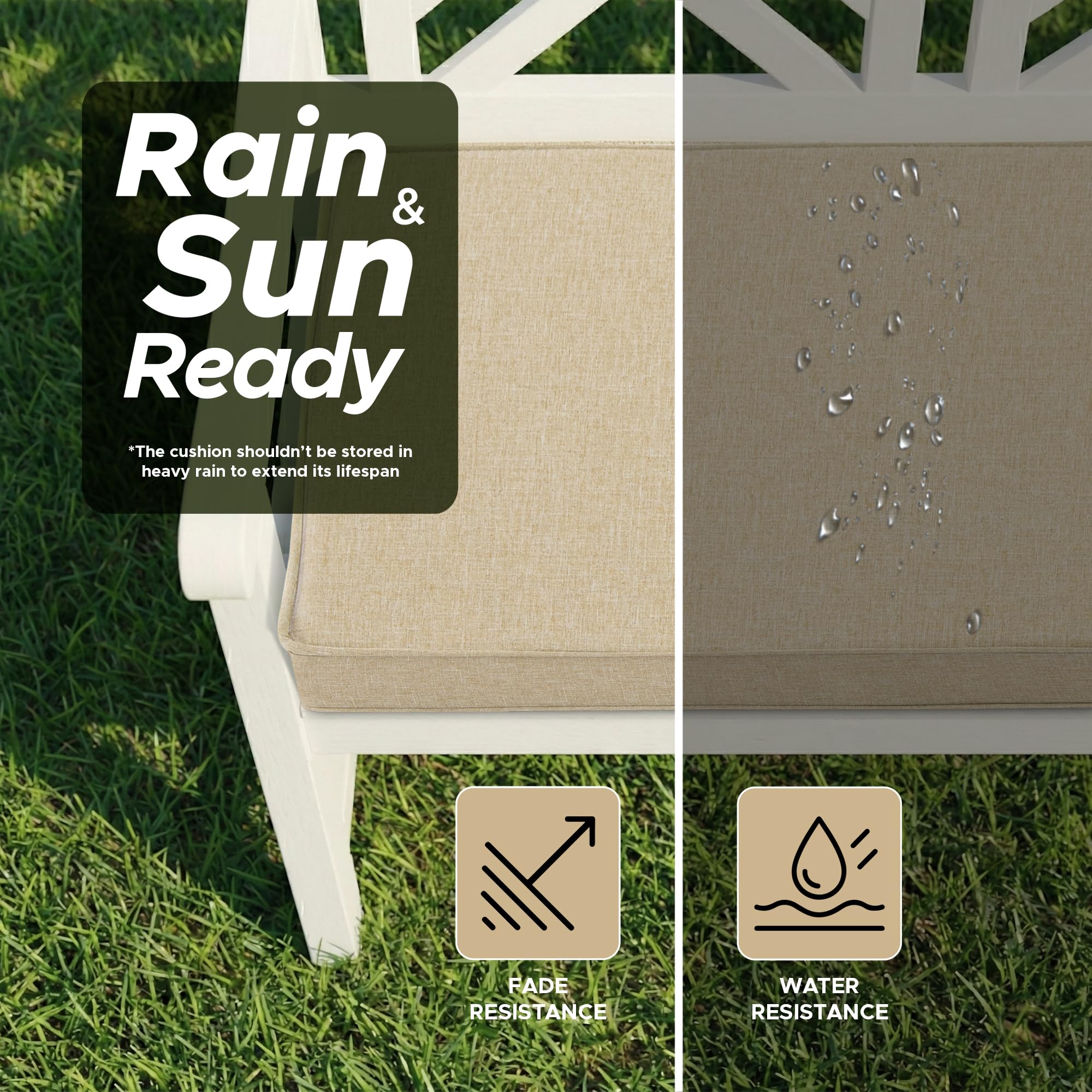 Fitfree 48x16 inch bench cushion high-density foam offers firm support