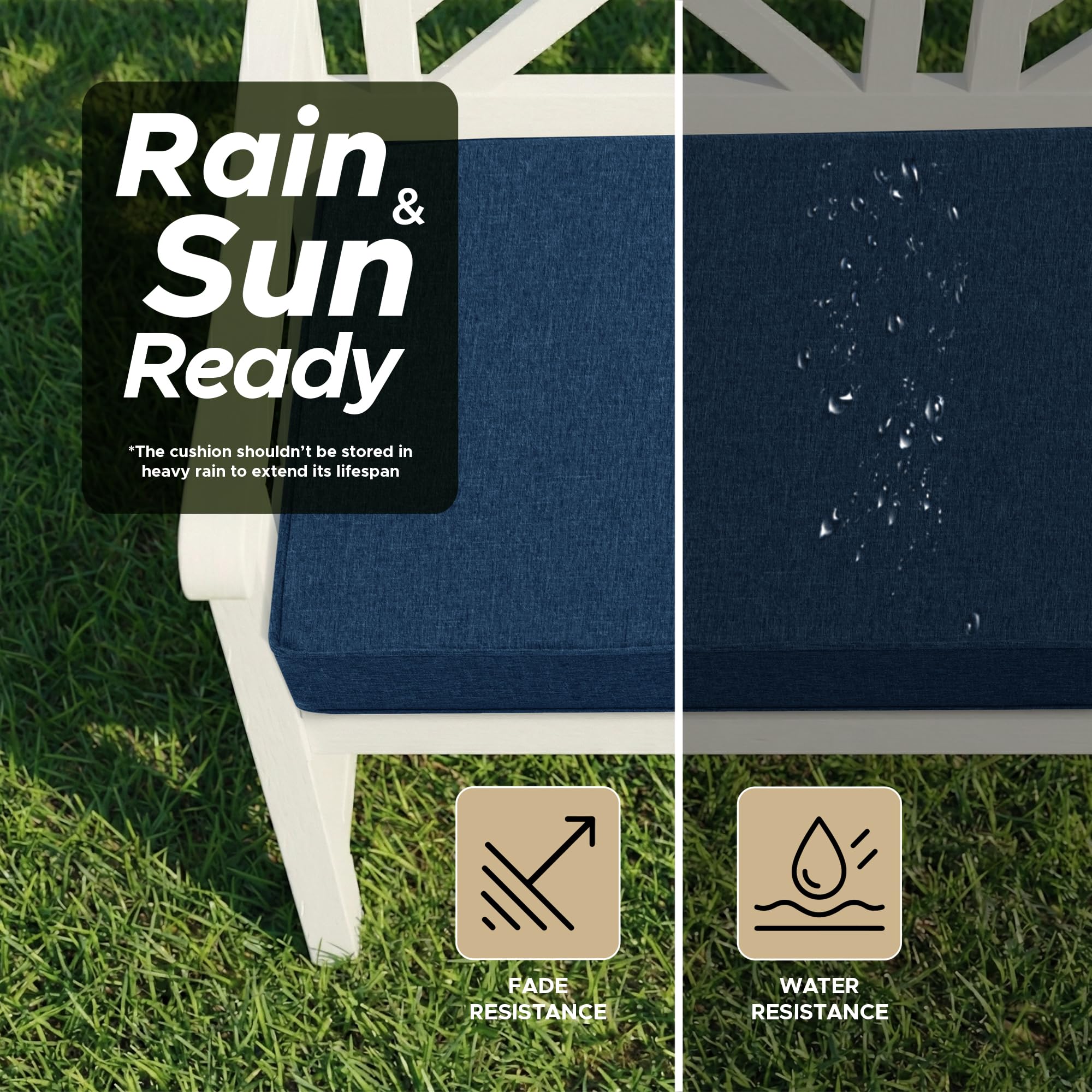 Fitfree cushion core with high-density foam provides solid support.