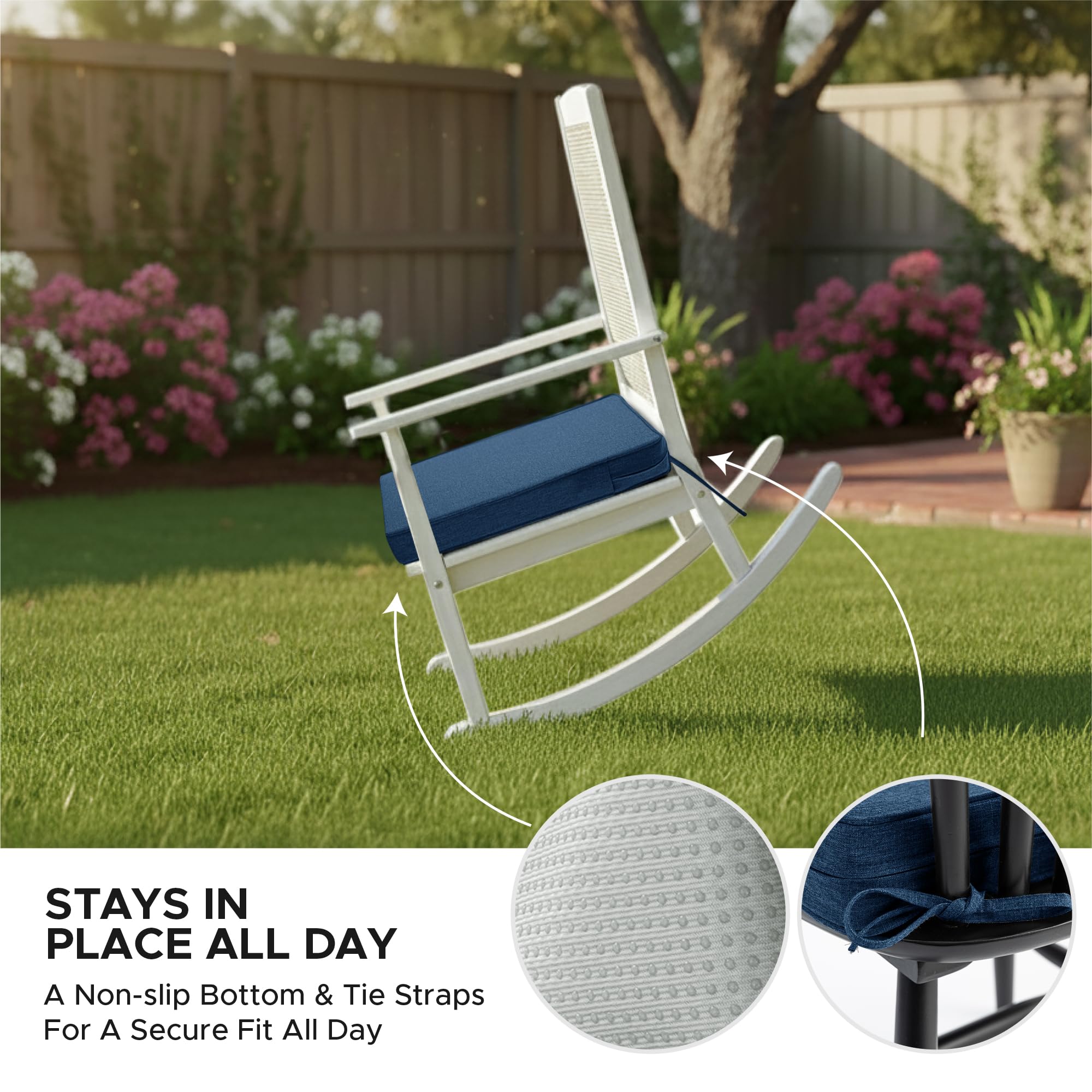 Fitfree navy fade-resistant cushion maintains color during sun exposure