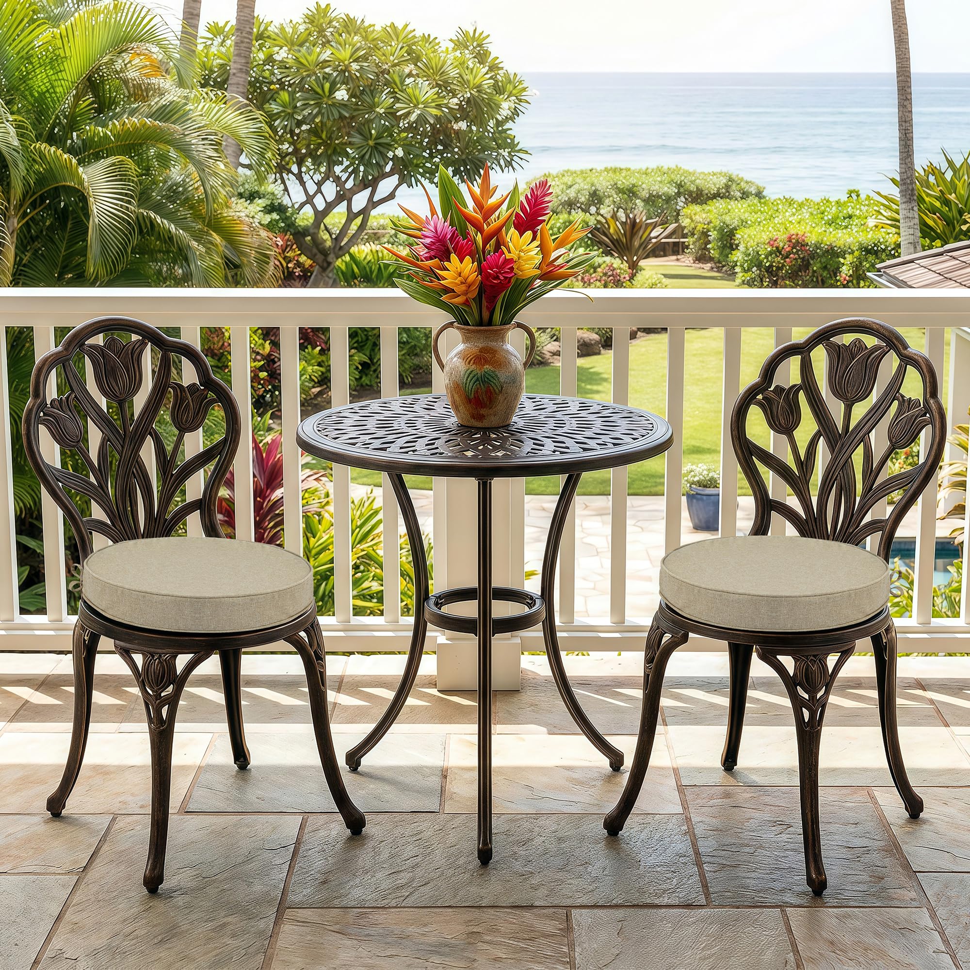 Fitfree cushions side view in natural tone; non-slip bottom for stable outdoor seating.