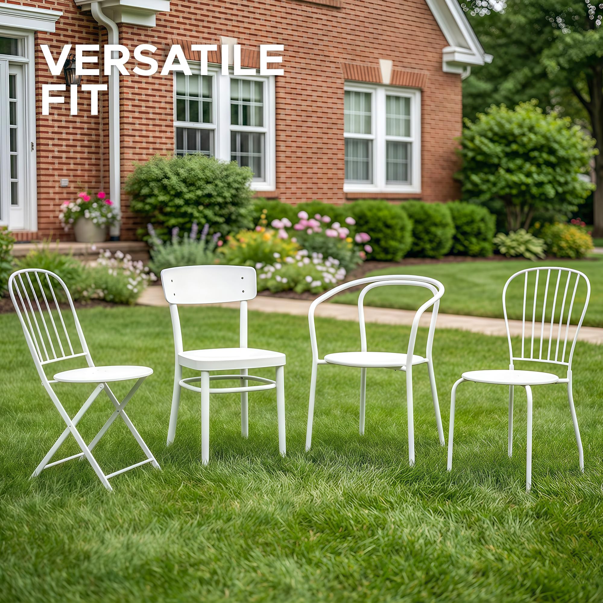 Fitfree outdoor round chair cushions on deck; easy care with machine wash.