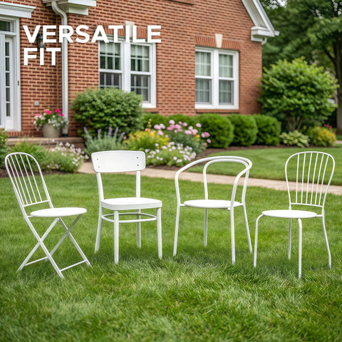 Fitfree outdoor round chair cushions on deck; easy care with machine wash.