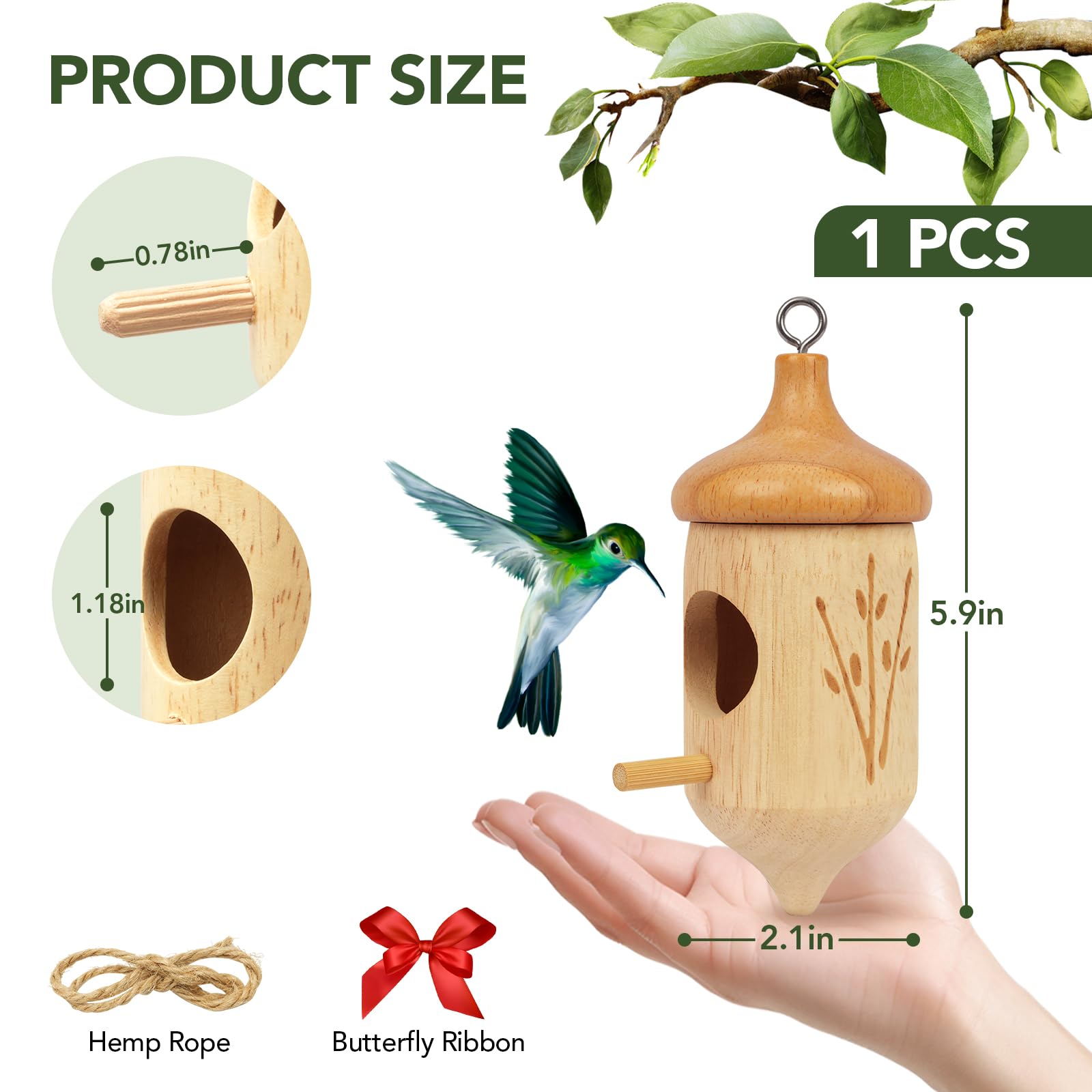 Fitraho Hummingbird House opening perch provides a comfortable perch for tiny birds.
