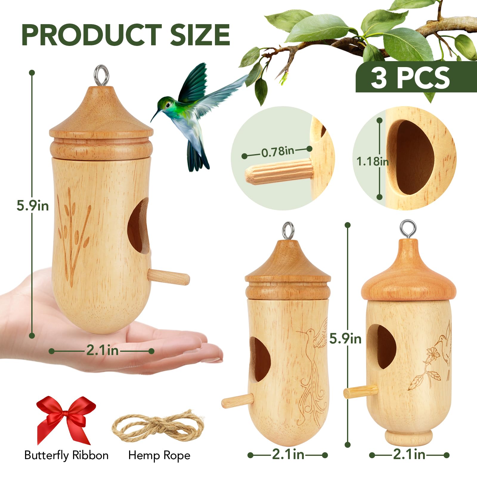Fitraho hummingbird house red ribbon detail boosts visibility and charm.