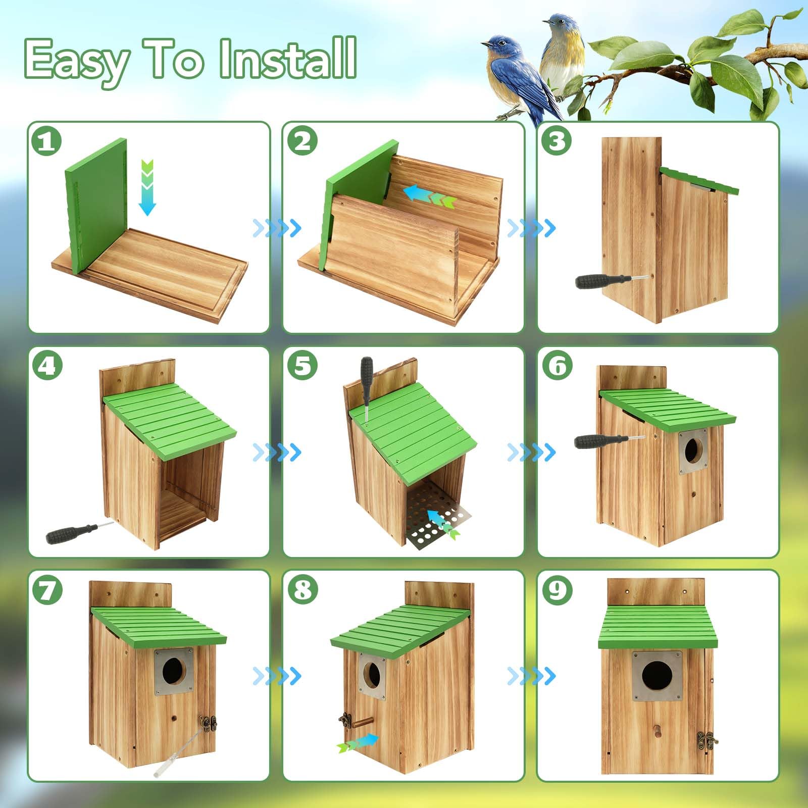 Fitraho outdoor bird house in a garden setting supports wildlife watching.