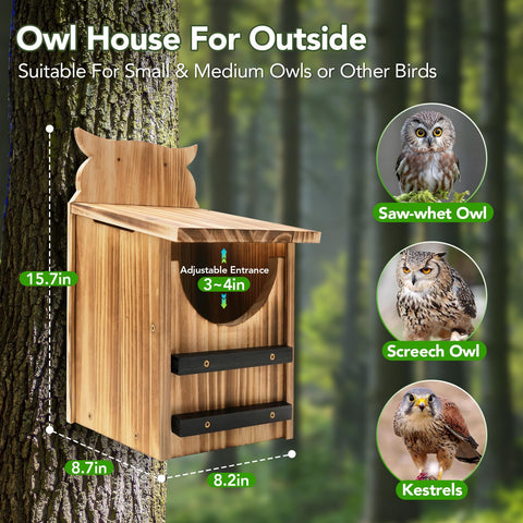 Fitraho owl house mounting hardware included for quick, secure installation on trees or fences