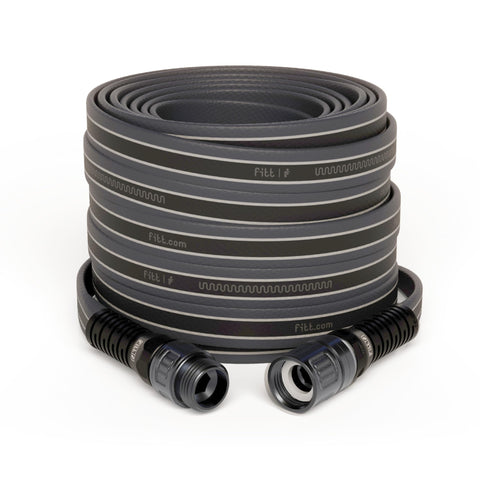 FITT Force Pro water hose coiled for compact storage and quick setup.