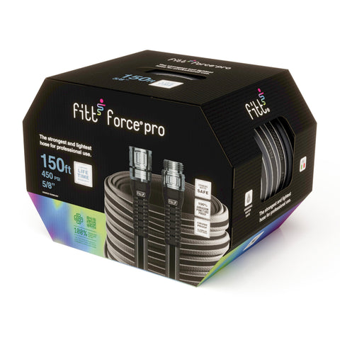 FITT Force Pro hose shows no-torsion design preventing twists during watering.