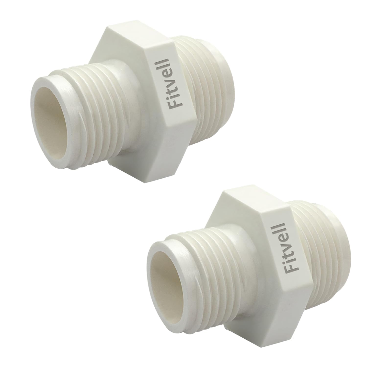 Fitvell hose adapter with 1-inch NPT to 3/4-inch GHT, durable PVC for quick pump connections