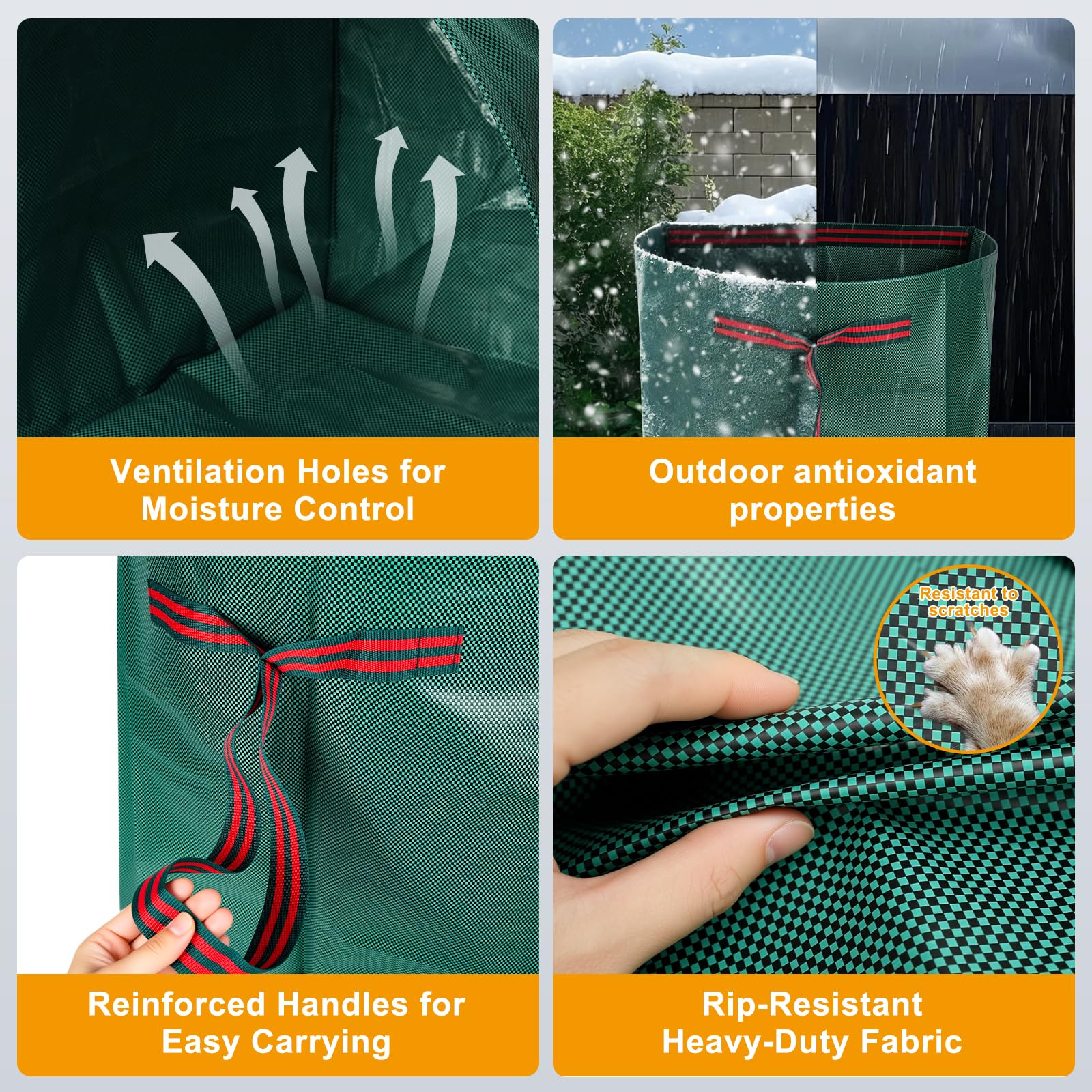 Fiudiry heavy-duty polypropylene bag resists tears with damp leaves.